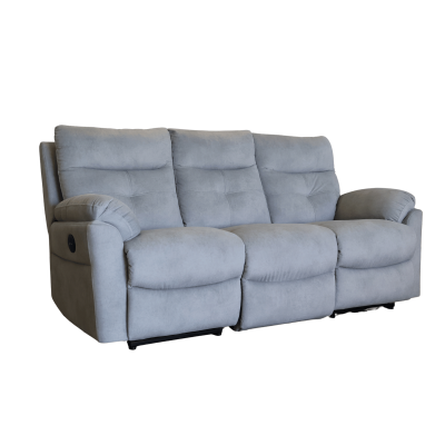 sofá reclinável cinza claro com três lugares em tecido