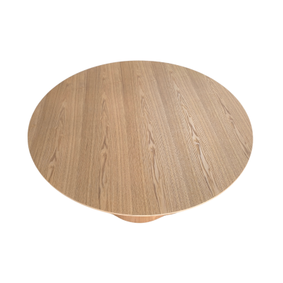 Mesa redonda de madeira castanha clara vista de cima
