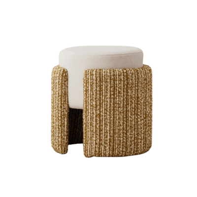 Pufe redondo creme com base castanha texturizada