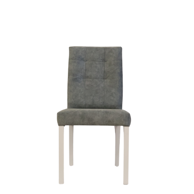 Cadeira cinza estofada com pernas brancas