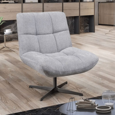 Cadeira giratória estofada cinza claro com base preta