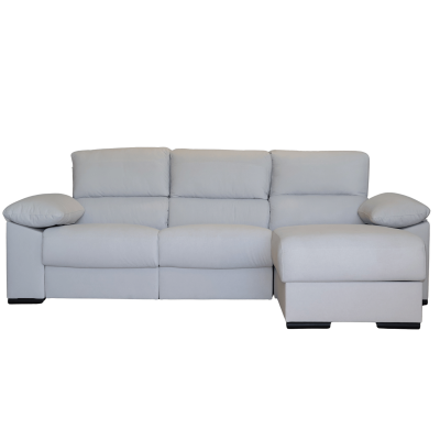 Sofá seccional cinzento claro com chaise longue e almofadas acolchoadas