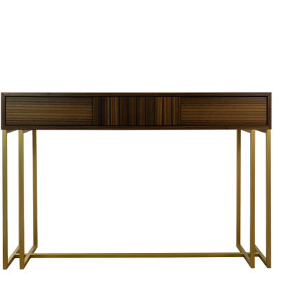Secretária de madeira com gavetas e pernas metálicas douradas