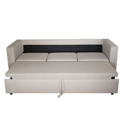 sofá cama cinza claro com extensão para cama e alça central