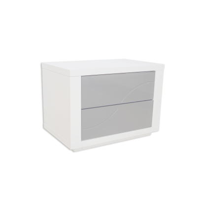 Móvel branco com duas gavetas cinzentas e padrão ondulado