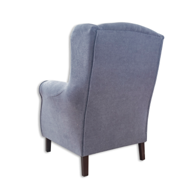 Poltrona azul em tecido vista de trás