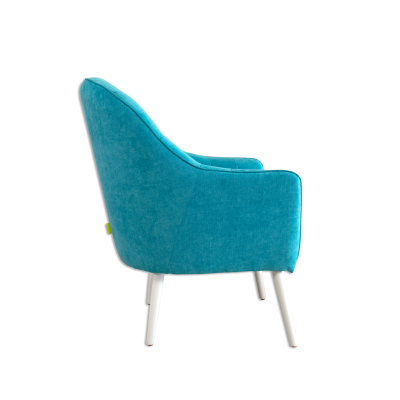 Cadeira azul turquesa estofada vista de lado