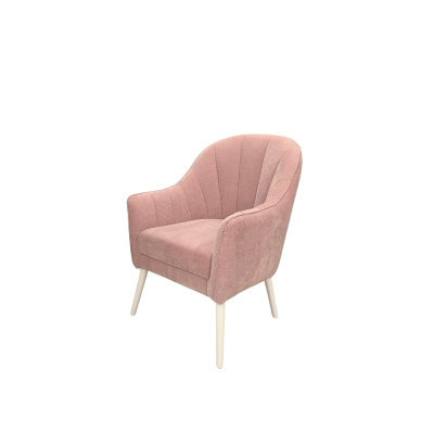 Cadeira rosa com pernas brancas sobre fundo branco