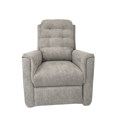 Poltrona reclinável estofada cinzenta com encosto almofadado e braços acolchoados