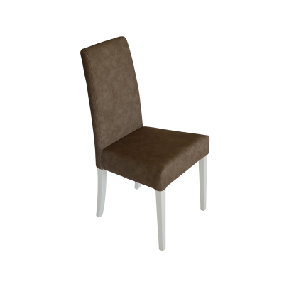 Cadeira castanha estofada com pernas brancas