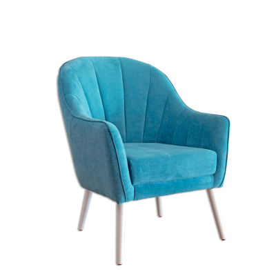 Cadeirão azul turquesa com pernas brancas