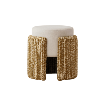 Puf redondo estofado bege com base texturada castanha e bege