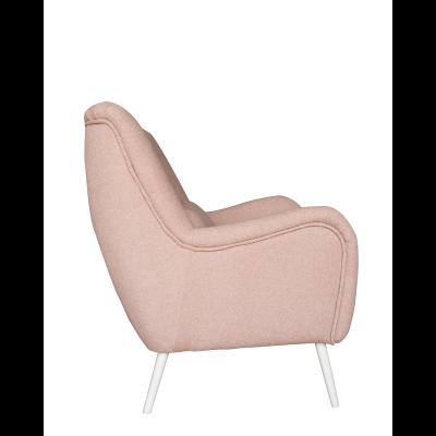 Poltrona rosa de tecido com pernas metálicas brancas