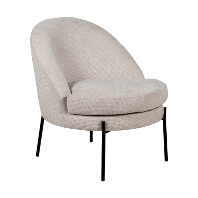 Cadeira estofada bege claro com pernas metálicas pretas