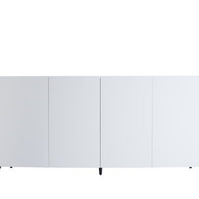 Móvel branco com quatro portas e pés pretos