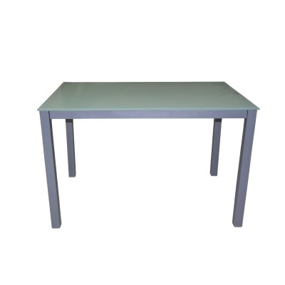 Mesa de vidro com estrutura metálica cinzenta