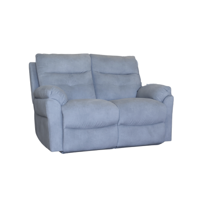Sofá de dois lugares azul claro com assentos e encostos almofadados