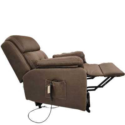 Poltrona reclinável elétrica castanha acolchoada com apoio de pés estendido