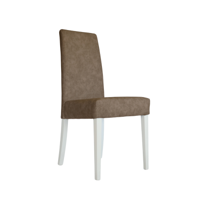 Cadeira estofada castanho claro com pernas brancas