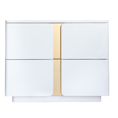 Móvel branco moderno com detalhe dourado
