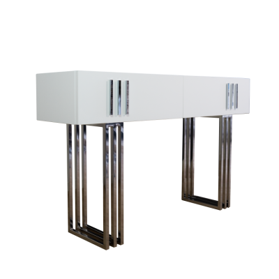 Secretária branca com pernas metálicas cromadas
