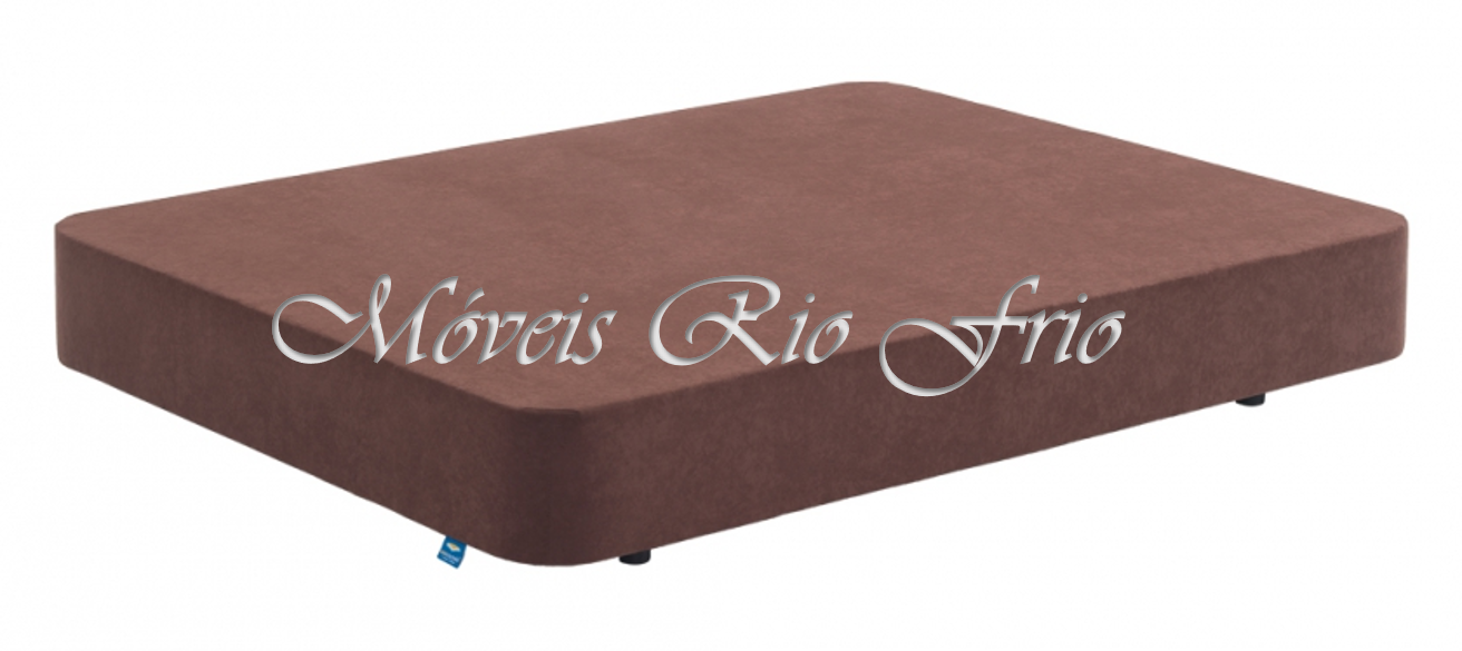 base de cama estofada castanha de forma quadrada com pés pequenos