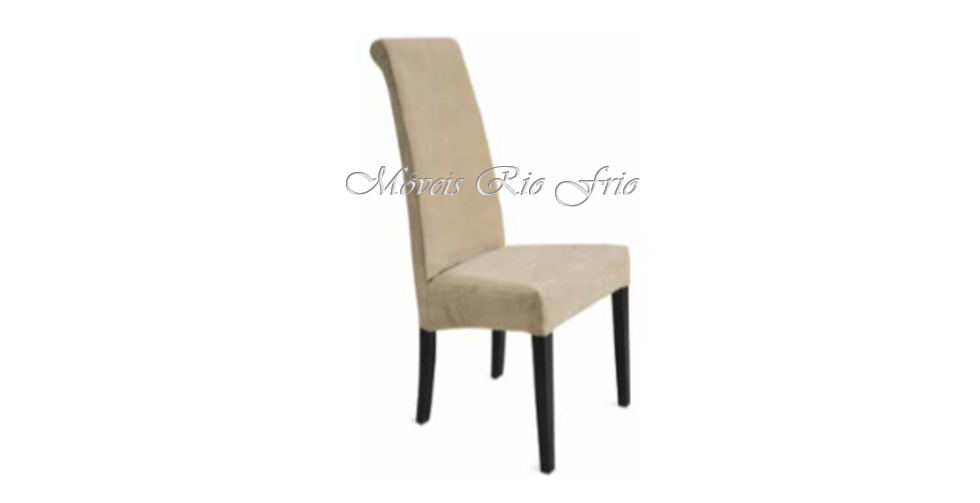Cadeira estofada castanho claro com pernas pretas