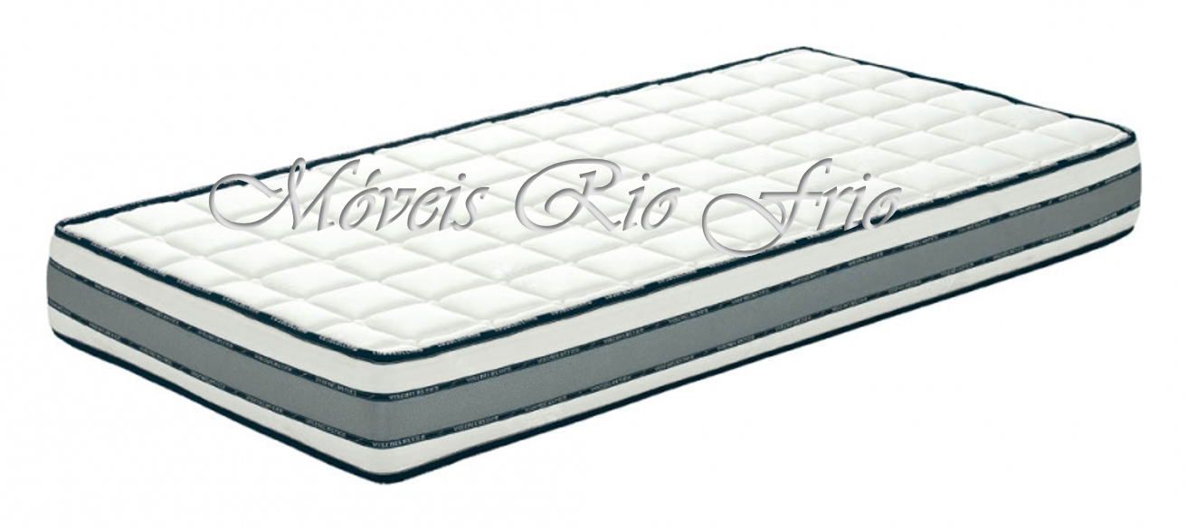 Colchão branco com bordas cinzentas e padrão acolchoado