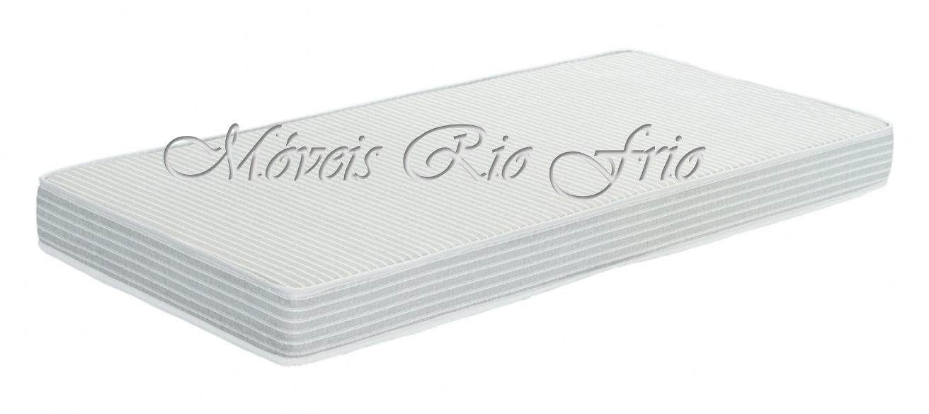 Colchão branco com padrão de ondas e laterais cinza claro