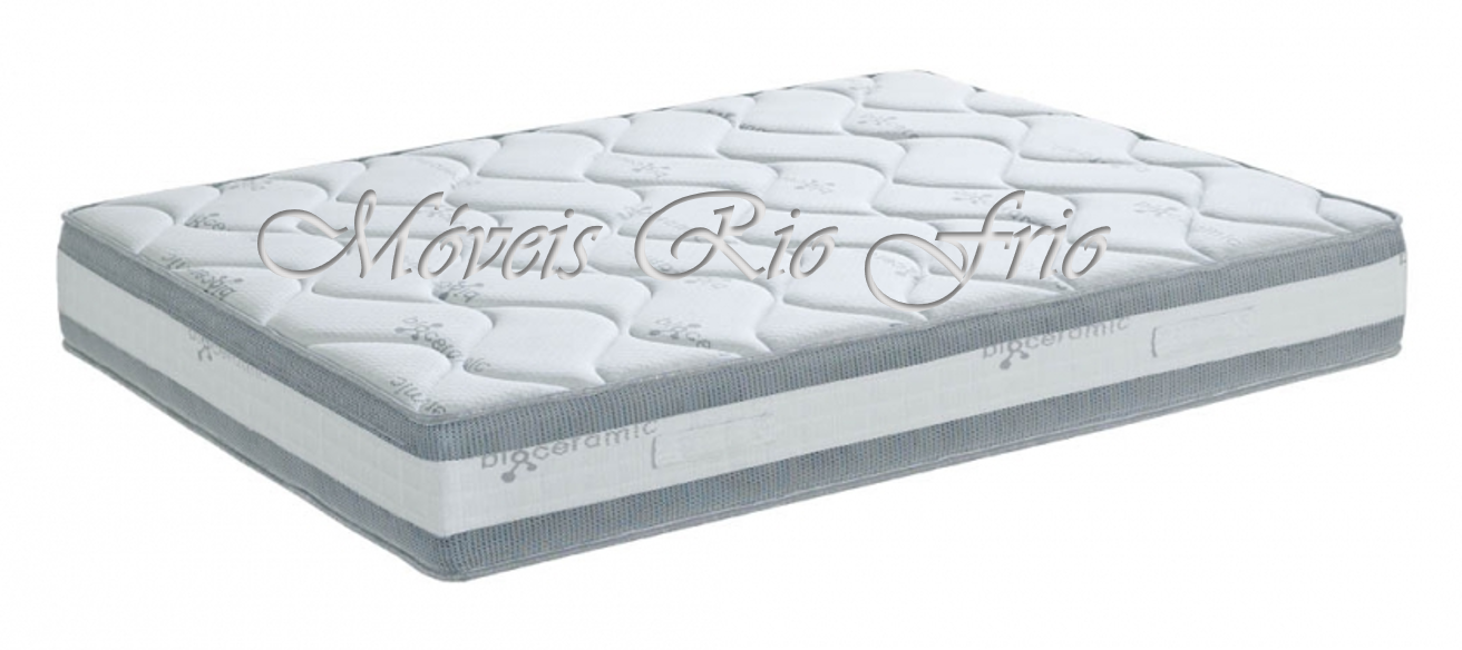 Colchão branco com laterais cinza e padrão ondulado