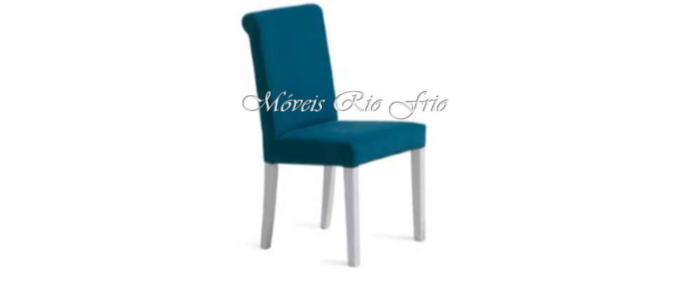 Cadeira estofada azul turquesa com pernas brancas