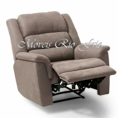 Poltrona reclinável cinza em tecido com apoio de pés azul