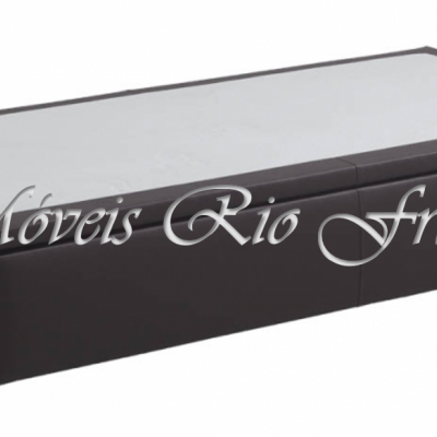 Móvel retangular de madeira escura com tampo branco