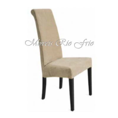 Cadeira estofada castanho claro com pernas pretas