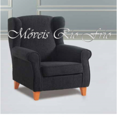 Poltrona cinza escuro com pés de madeira clara