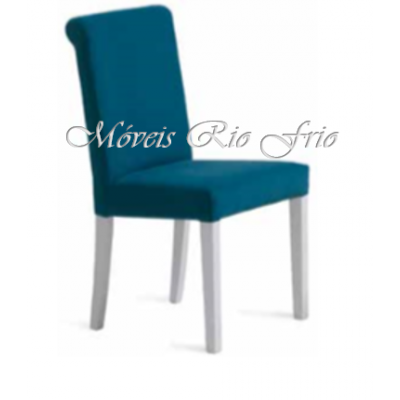 Cadeira estofada azul turquesa com pernas brancas