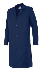 Bata em sarja 300 Grs. ESD. 24% Algodão 74% Poliéster 1% Carbono Casaco azul comprido com botões