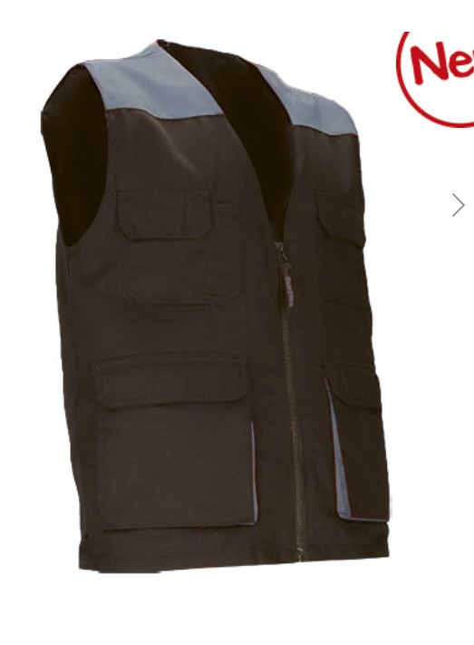Colete de trabalho leve bicolor com múltiplos bolsos Coletes de trabalho preto com detalhes cinzentos e bolsos frontais