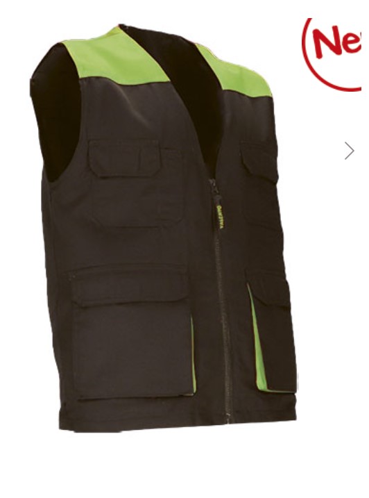 Colete de trabalho leve bicolor com múltiplos bolsos Colete de trabalho preto e verde com bolsos e fecho de correr