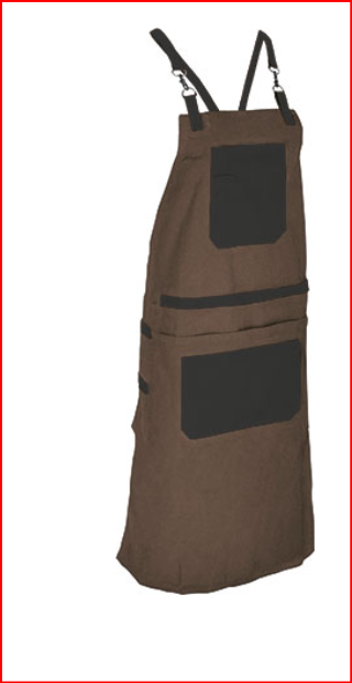 Avental com peito multibolsos bicolor 100% Algodão Avental comprido castanho com bolsos pretos e alças ajustáveis