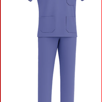 Uniforme médico azul com t-shirt e calças em fundo branco