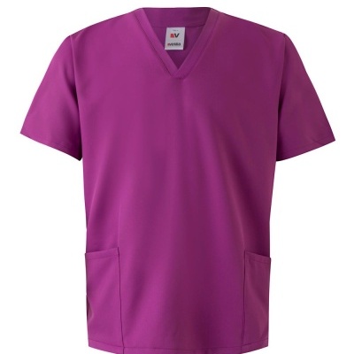 Túnica médica rosa choque com decote em V e bolsos frontais