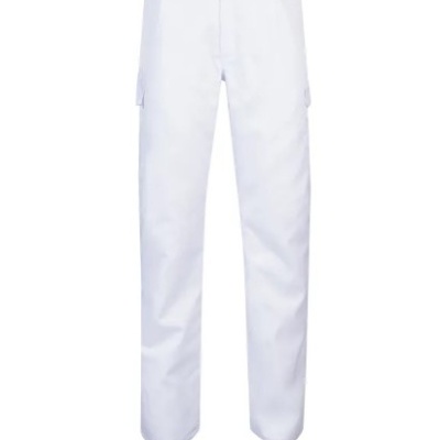 Calças de trabalho brancas com bolsos laterais