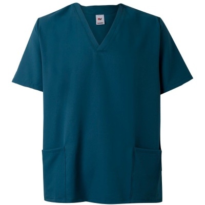 Túnica médica azul petróleo com decote em V e bolsos frontais