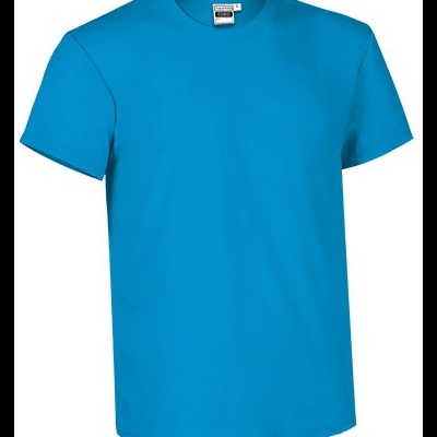 T-shirt azul de algodão com gola redonda e etiqueta