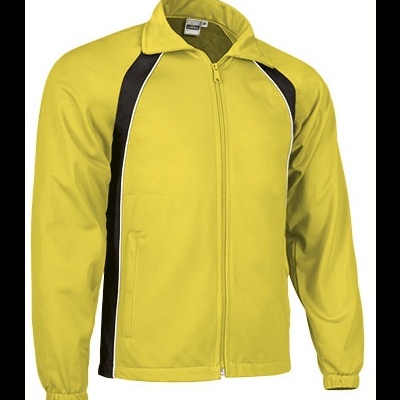 Casaco desportivo amarelo com fecho zip e detalhes pretos