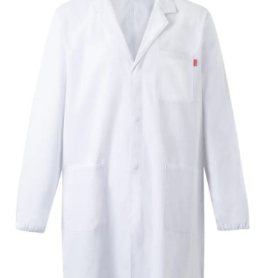 Casaco de laboratório branco com bolsos e manga comprida