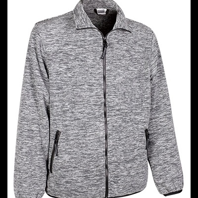 Casaco cinzento mesclado com fecho e bolsos pretos