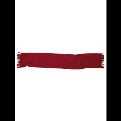 Cachecol vermelho com franjas em fundo branco