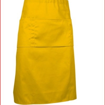 Avental amarelo com bolso frontal e cintura elástica